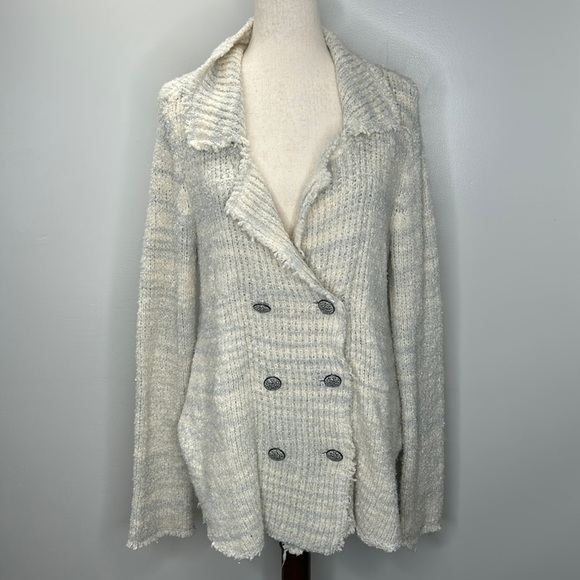Free People Zebra Yarn Icicle Teddy Sweater Double Breasted Blazer Sz Small - Picture 5 of 12